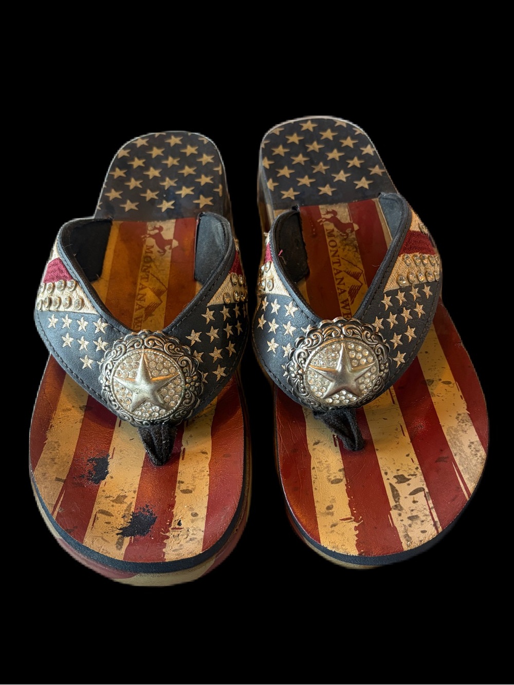 Montana West Red, Cream & Navy Flag-Print Flip Flops